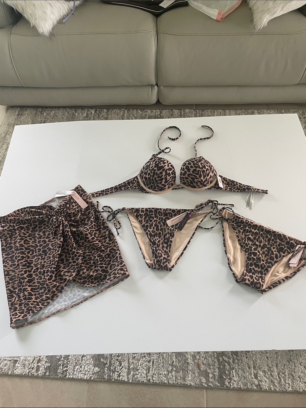 Victoria's Secret Bombshell Leopard Print 3-Piece Bikini Set - With Sarong - Picture 2 of 8
